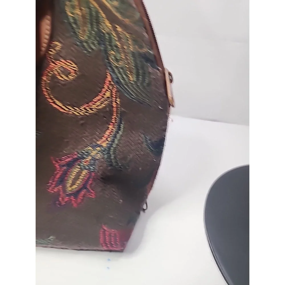 Heckathorn‎ Tapestry Purse Floral Paisley Boho Red Green Earthy Leather Handles